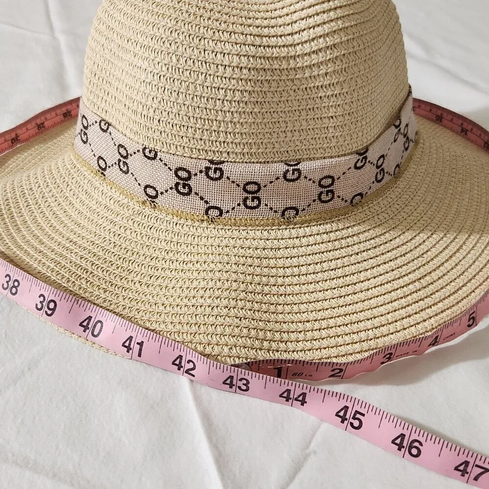 GO Women's Straw Floppy Foldable Wide Brim Bow Embellished Hat Summer Beach Walk